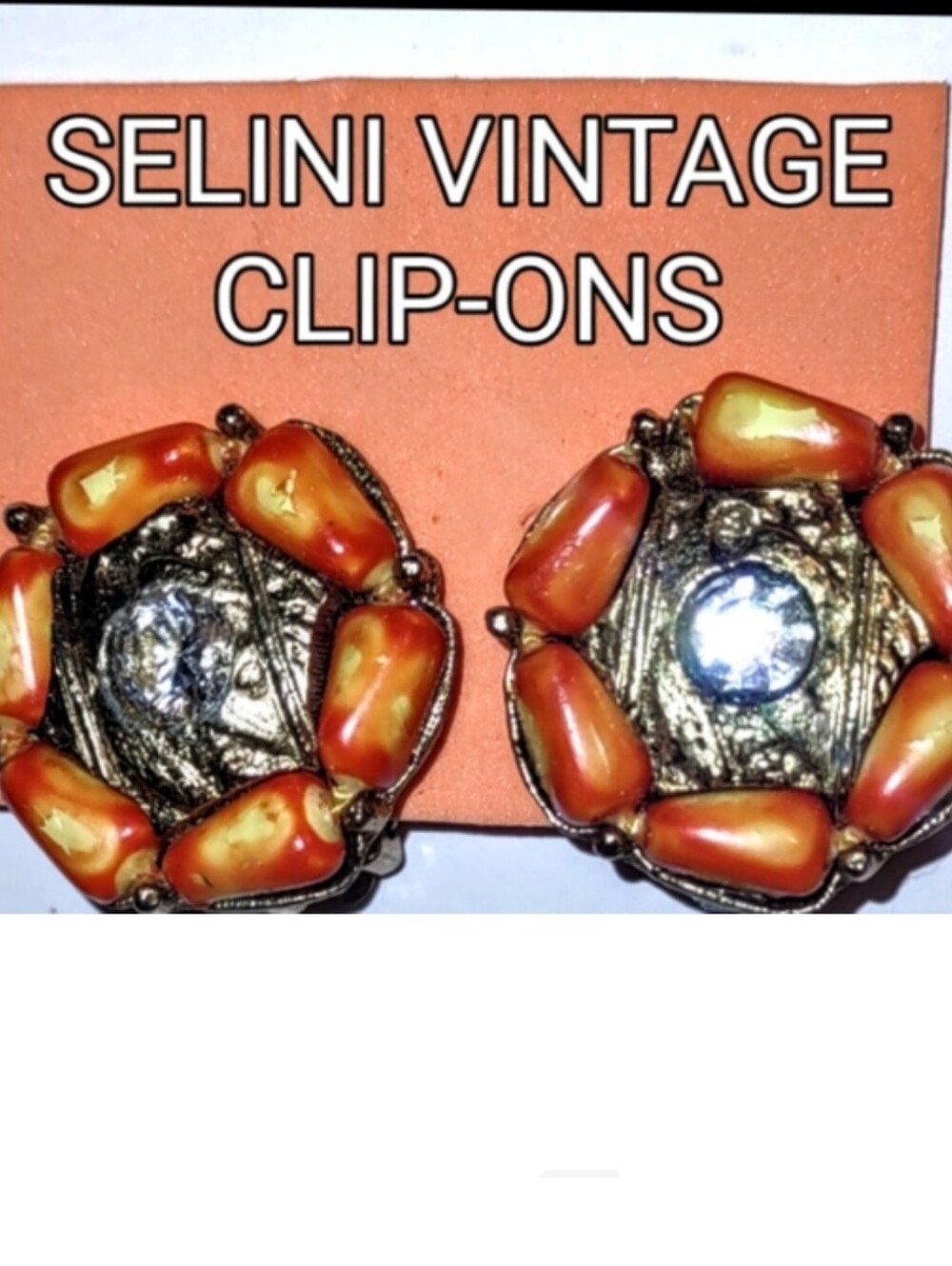 SELINI VINTAGE Orange CLIP-ON earrings  (Clone Lstg)